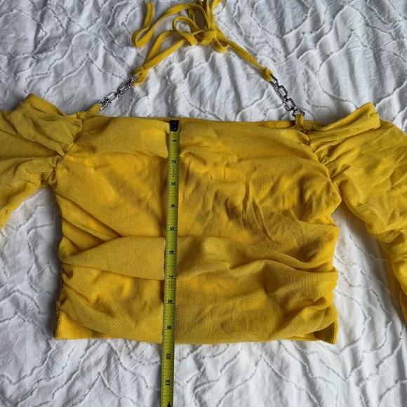 Shein Yellow Long Sleeves Knit and Mesh Sparkle Rhinestone Halter Bundle - Picture 7 of 9